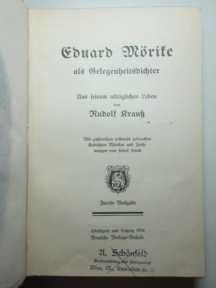 13 L 71&lt;2&gt; : Eduard Mörike als Gelegenheitsdichter : Aus seinem alltäglichen Leben : mit zahlreichen erstmals gedruckten Gedichten Mörikes und Zeichnungen von seiner Hand (1904)