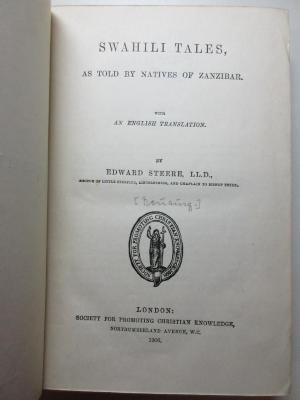13 P 194 &lt;+&gt; : Swahili Tales as told by natives of Zanzibar (1906)
