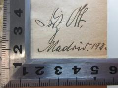 - (Olf, Fritz), Von Hand: Autogramm, Ortsangabe, Datum; 'Fritz Olf
Madrid. 1921'. 