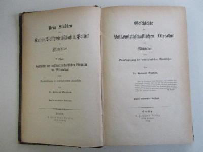 14 A 149&lt;2&gt;-1 : Geschichte der volkswirthschaftlichen Literatur im Mittelalter unter Berücksichtigung der mittelalterlichen Staatslehre (1872)