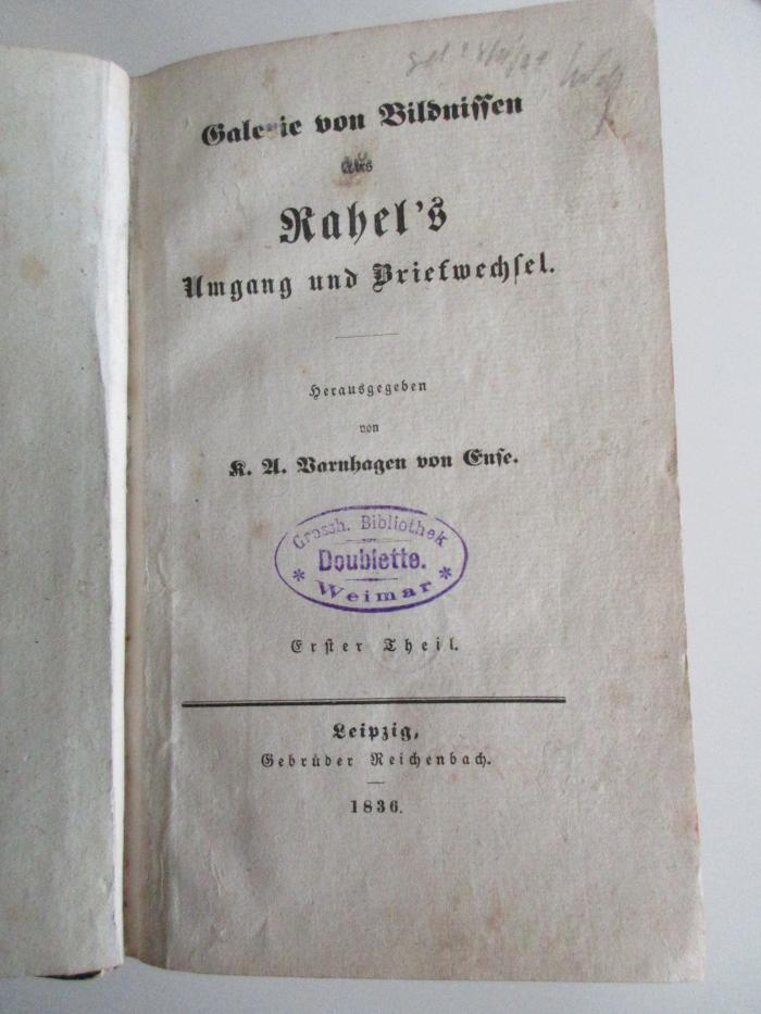 14 A 114-1/2 : Galerie von Bildnissen aus Rahel's Umgang und Briefwechsel (1836)