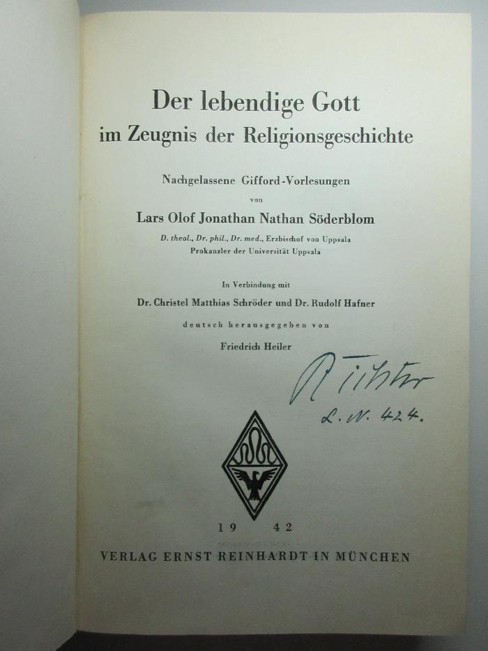 14 B 442 : Der lebendige Gott im Zeugnis der Religionsgeschichte : nachgelassene Gifford-Vorlesungen (1942)