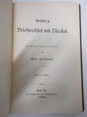 3 L 16 : Herder's Briefwechsel mit Nicolai (1887)