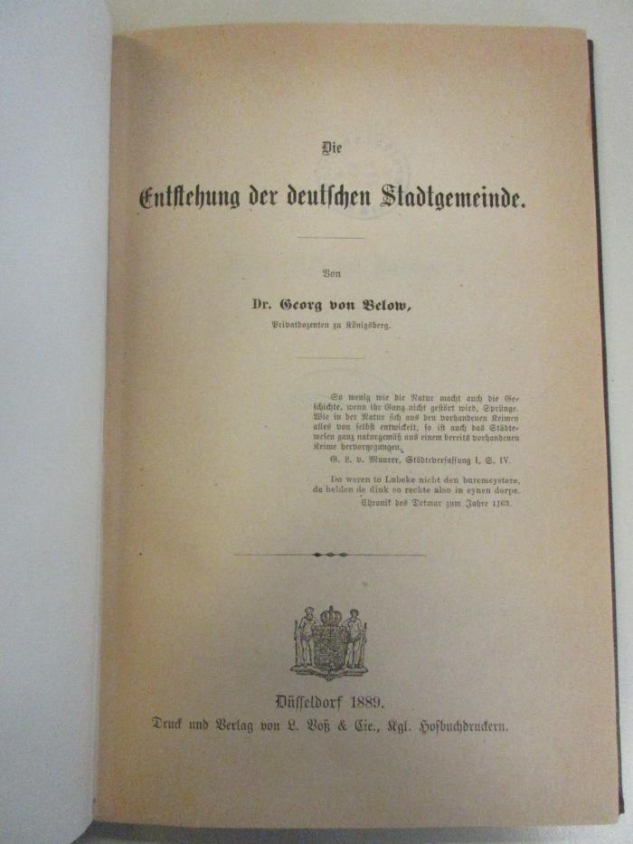3 C 183 : Die Entstehung der deutschen Stadtgemeinde (1889)