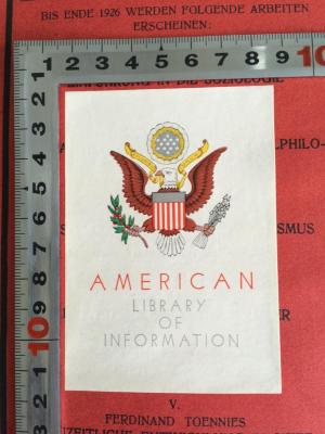 M 70 May (ausgeschieden) : Der typische Verlauf sozialer Bewegungen (1925);- (US Information Center Stuttgart), Etikett: Emblem, Name; 'American Library of information'. 