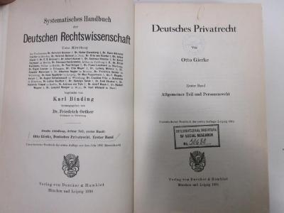 3 C 159&lt;*&gt;-2,3,1 : Deutsches Privatrecht : Allgemeiner Teil und Personenrecht (1936)