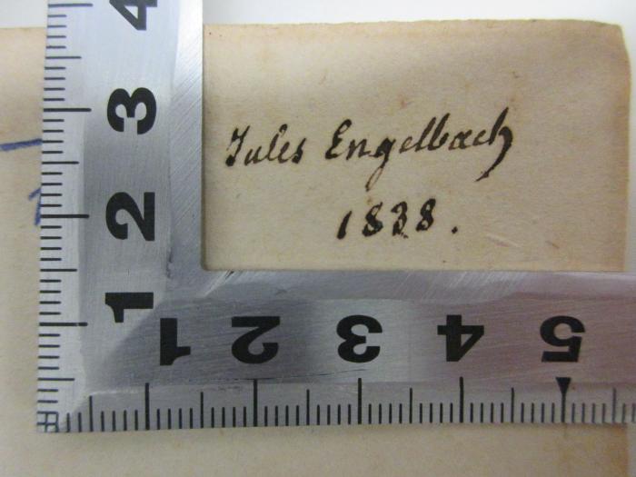 3 C 155-1 : Die Genesis der gegenwärtigen Rechtsphilosophie (1830);- (Engelbach, Jules), Von Hand: Autogramm, Datum; 'Jules Engelbach
1838.'. 