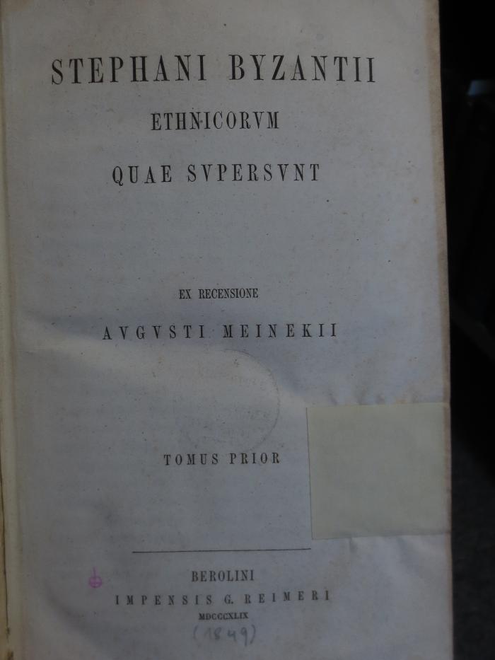 Cn 872 1: Stephani Byzantii Ethnicorum Quae Supersunt (1849)
