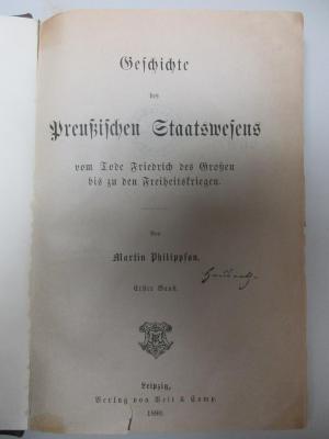 3 C 302-1 : Geschichte des Preußischen Staatswesens : vom Tode Friedrich des Großen bis zu den Freiheitskriegen (1880)