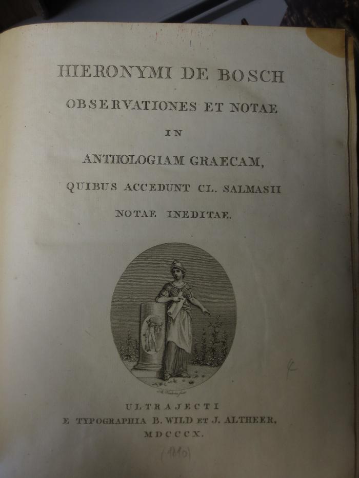 Cn 1283 2: Hieronymi de Bosch. Observationes et Notae in Anthologiam graecam (1810);-, Von Hand: Nummer; '4'