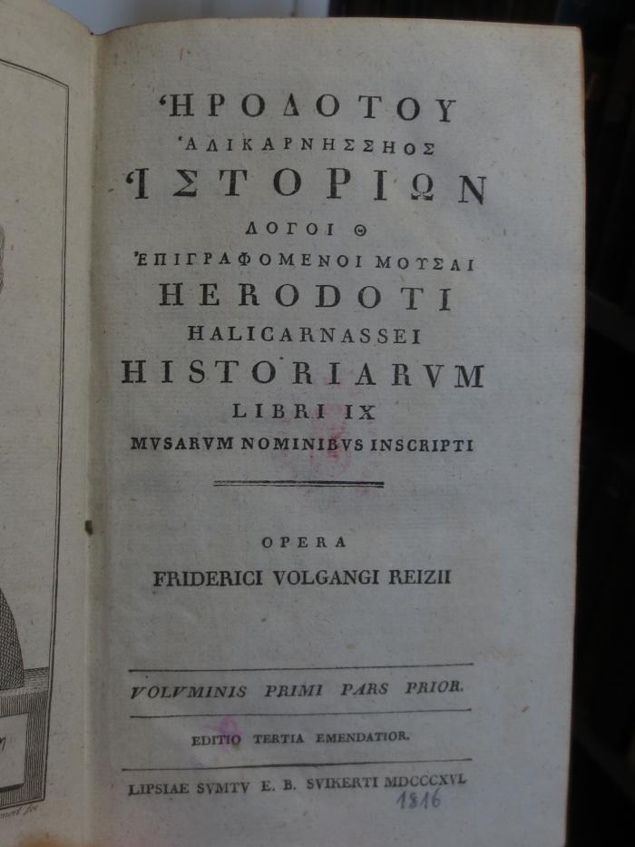 Cn 697 c: Herodoti Halicarnassei Historiarum  (1816)
