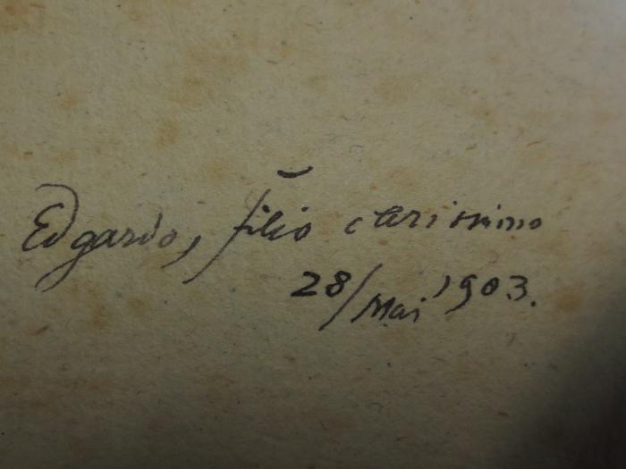 Cn 846: Orphica (1805);- ([?], Egardo), Von Hand: Name, Datum; 'Edgardo, filio carissimo
28/Mai 1903.'. 