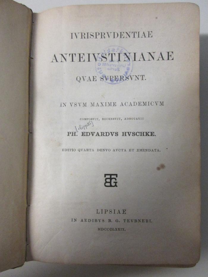 3 C 104&lt;4&gt; : Iurisprudentiae anteiustinianae quae supersunt (1879)
