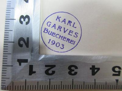 - (Garve, Karl), Stempel: Name, Datum; 'Karl 
Garves
Buecherei
1903'. ;14 F 526 : Grönland : seine Eiswüsten im Innern und seine Ostküste : Schilderung der zweiten Dickson'schen Expedition ausgeführt im Jahre 1883 : mit über 200 Abbildungen und 6 Karten (1886)