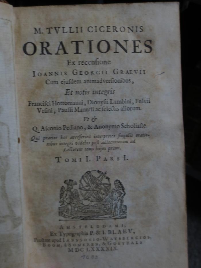 Cn 1097  I, 1: M. Tullii Ciceronis Orationes : Tomi I. Pars I. (1699)