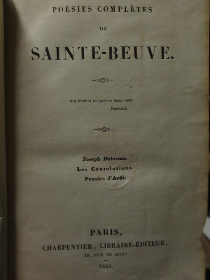 Ct 551 : Poésies complètes de Sainte-Beuve (1840)