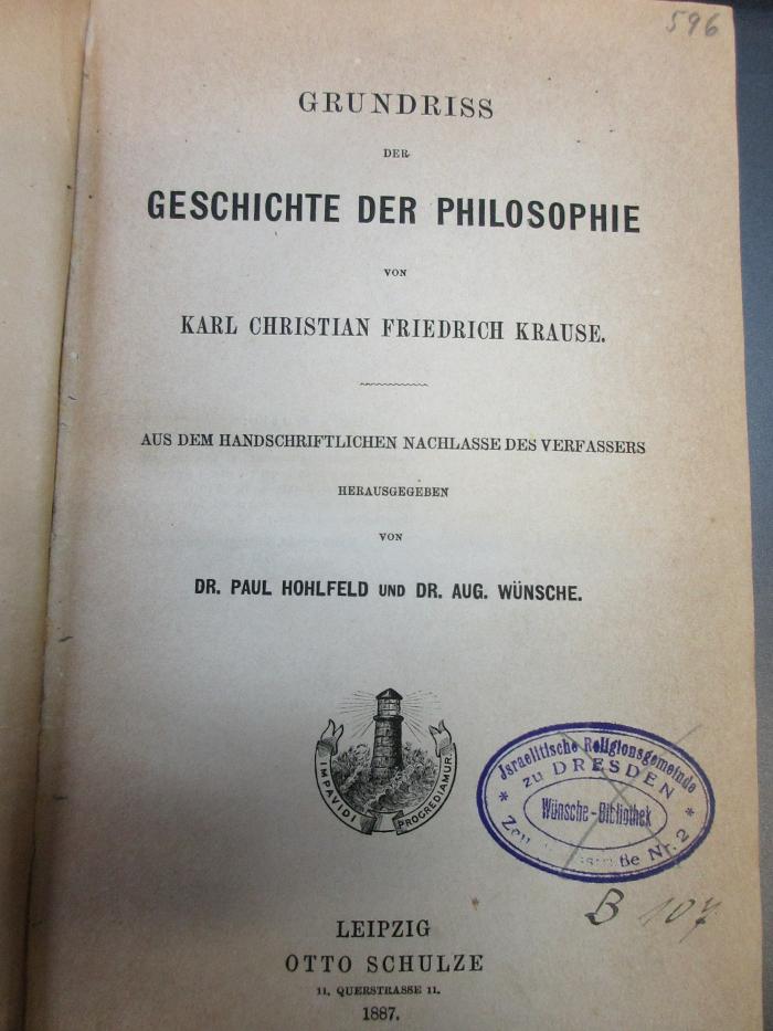 14 G 228 : Grundriss der Geschichte der Philosophie: aus dem handschriftlichen Nachlasse des Verfassers (1887)