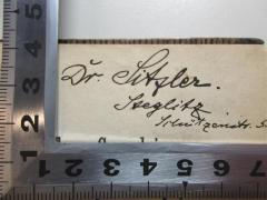 - (Sitzler, M.), Von Hand: Name, Ortsangabe; 'Dr. Sitzler
Steglitz
Schützenstr. 53'. 