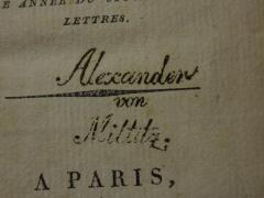 - (Miltitz, Alexander von), Stempel: Name; 'Alexander von Miltitz.'. 