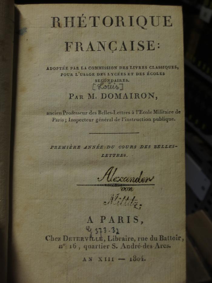 Cr 428 : Rhétorique francaise (1804)