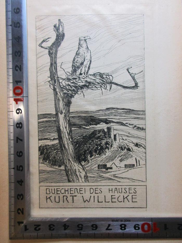 - (Willecke, Kurt), Etikett: Name, Abbildung; 'Buecherei des Hauses
Kurt Willecke'. ;14 L 288 : Unterstrom : Gedichte (1901)