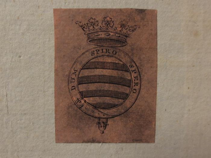 Cr 428 : Rhétorique francaise (1804);-, Etikett: Emblem, Motto; 'Dum spiro spero'