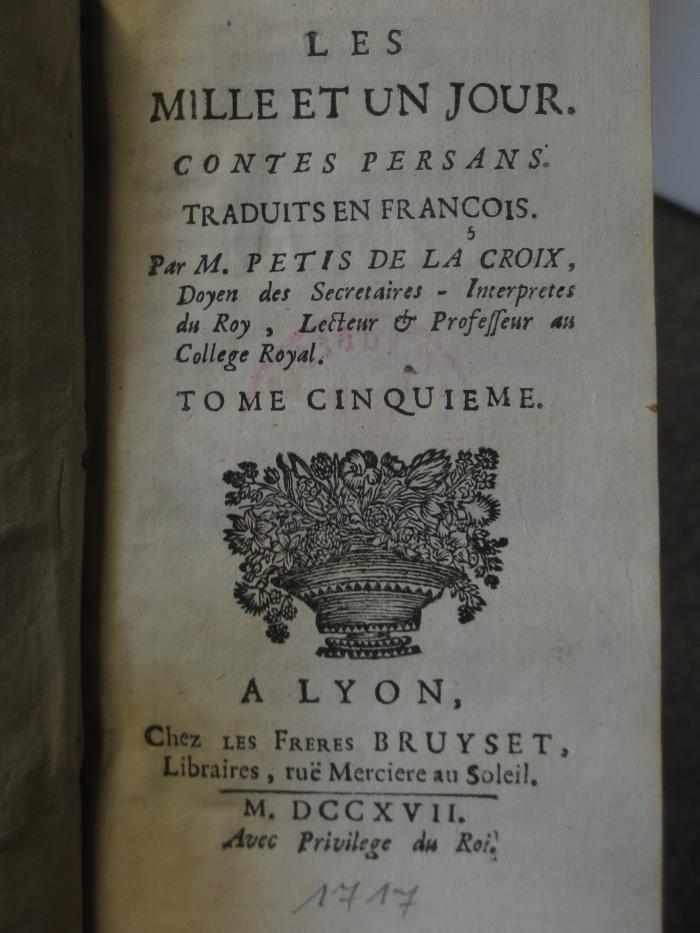 Ct 1170 5: Les mille et un jour. Contes persans  (1717)