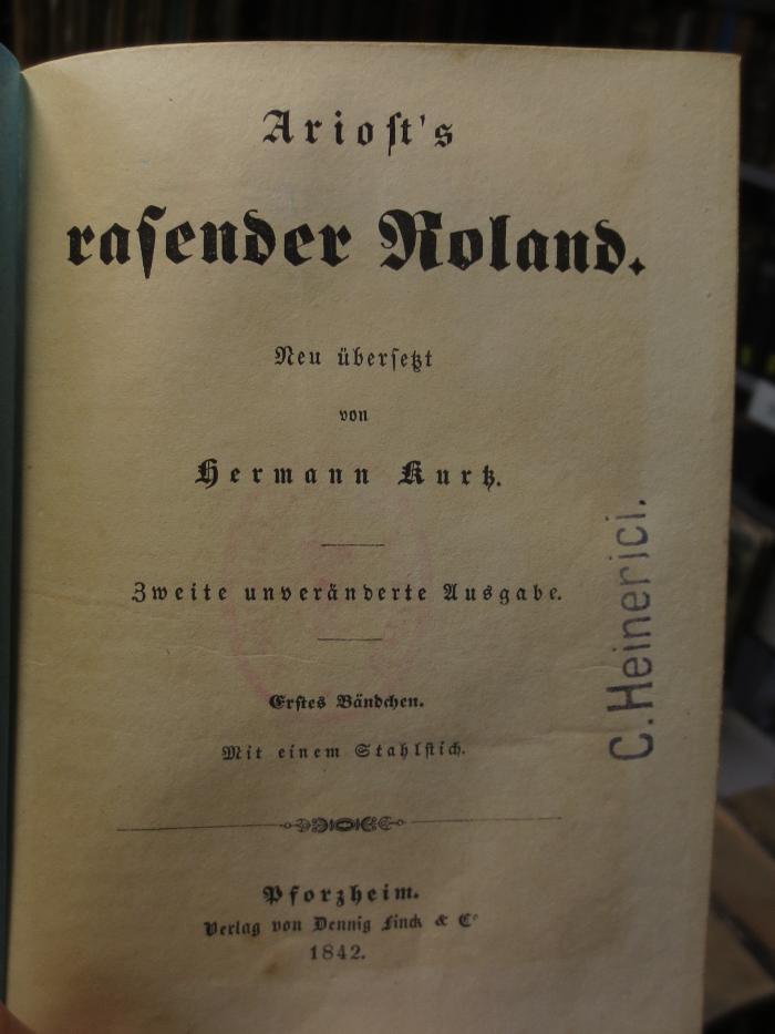 Ct 2684  b 1, 2. Ex: Ariost's rasender Roland (1842)