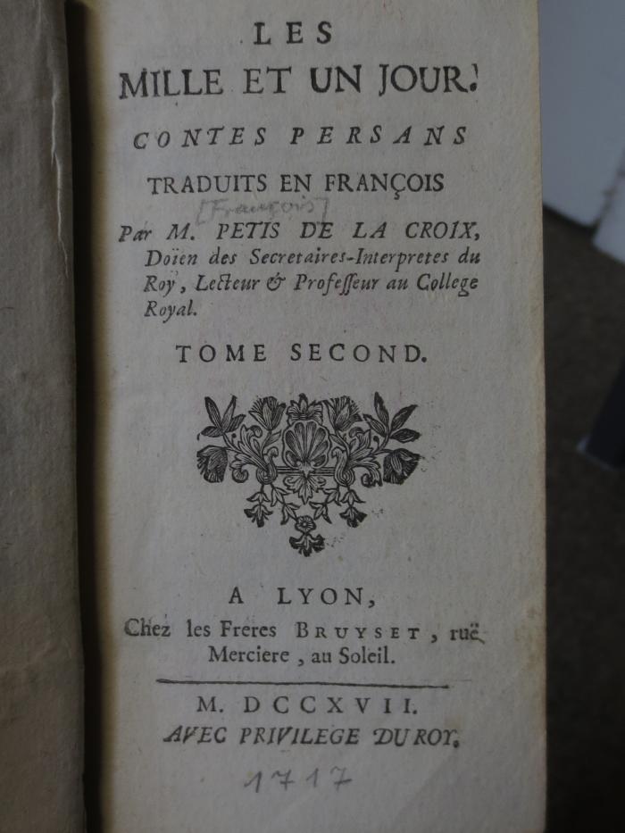 Ct 1170  2: Les mille et un jour. Contes persans (1717)