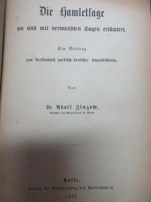 14 I 29 : Die Hamletsage an und mit verwandten Sagen erläutert : ein Beitrag zum Verständniß nordisch-deutscher Sagendichtung (1877)