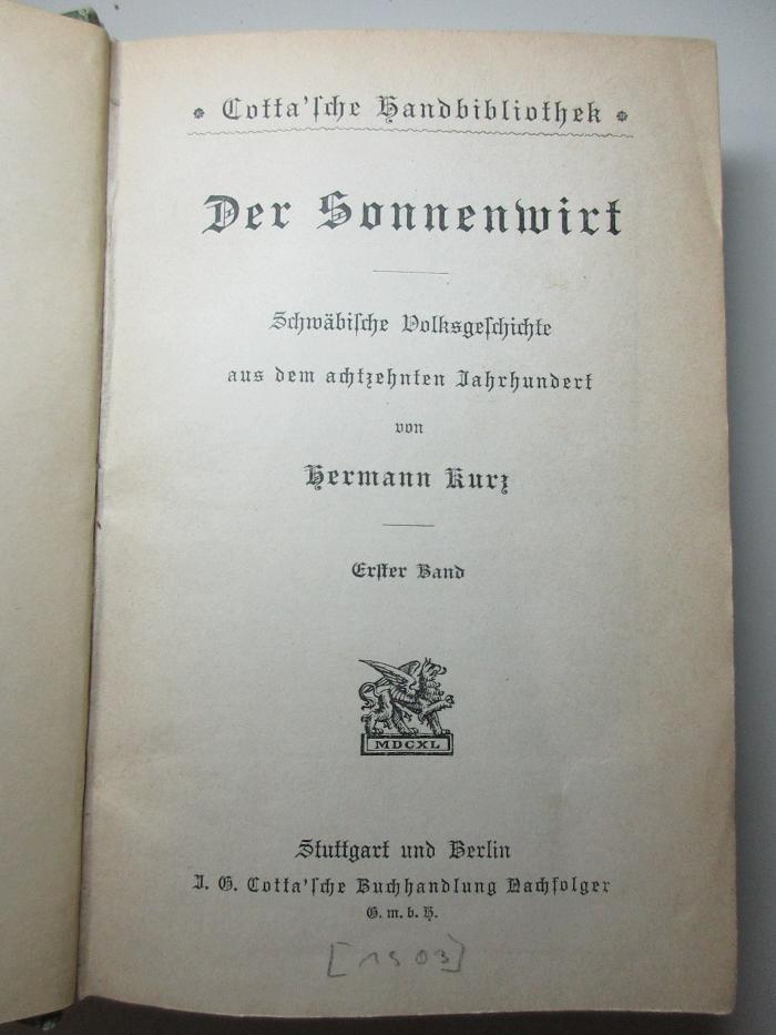 14 L 359-1/2 : Der Sonnenwirt : schwäbische Volksgeschichte aus dem 18. Jahrhundert (1903)