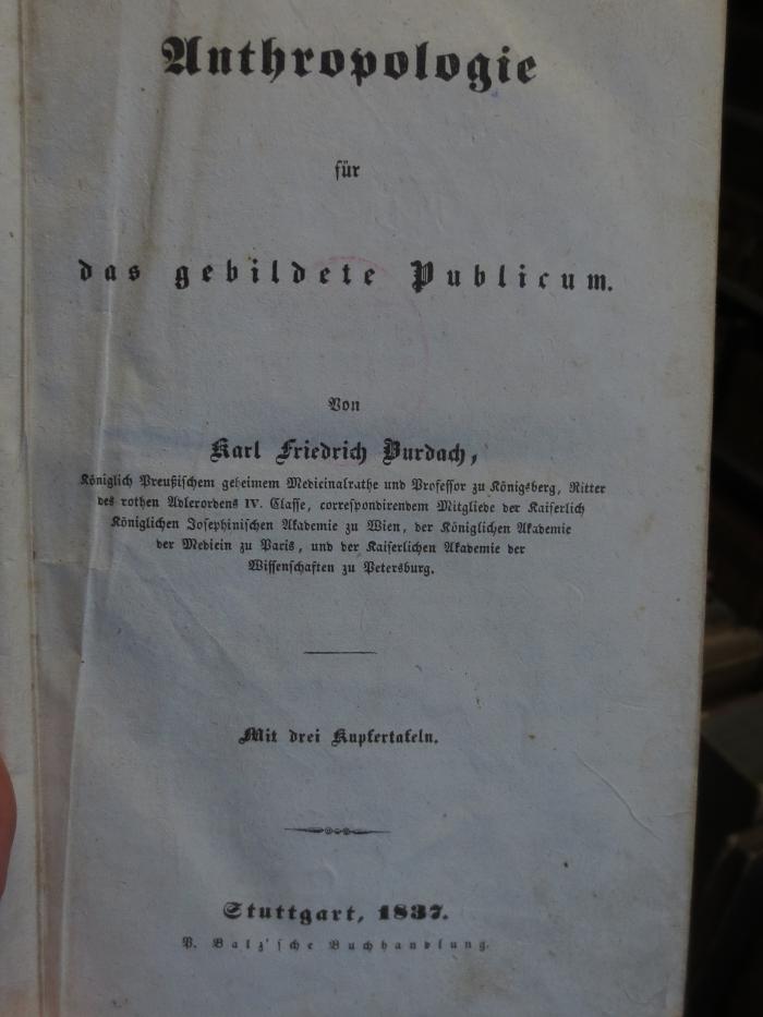 Ki 317 : Anthropologie für das gebildete Publicum (1837)