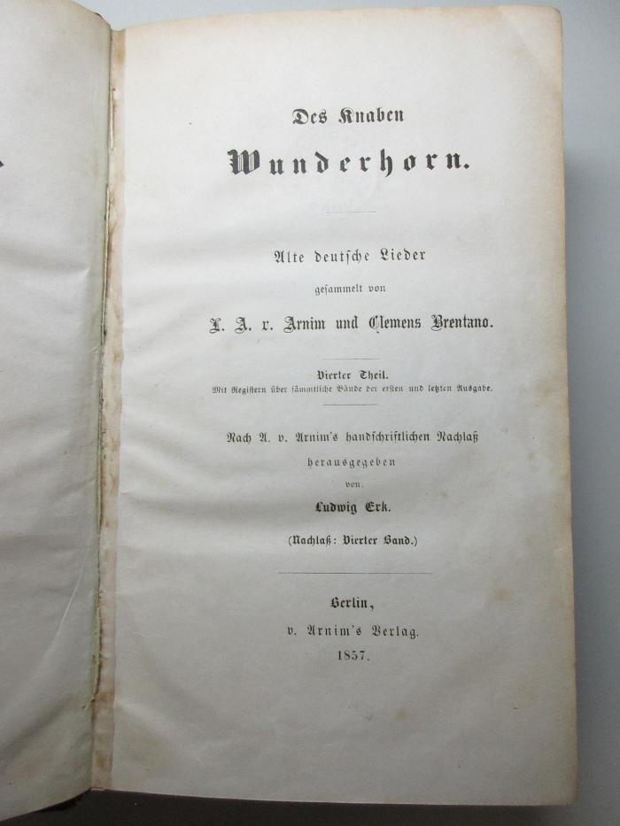 14 L 382&lt;*&gt;-14 : Des Knaben Wunderhorn : alte deutsche Lieder (1857)