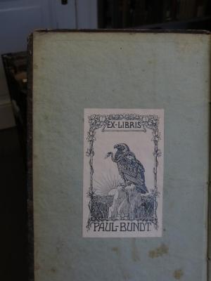 Kg 2517 : Ausführliche Naturgeschichte der Fische und der wirbellosen Thiere in systematischer Ordnung (1839);- (Bundt, Paul), Etikett: Exlibris, Name, Abbildung; 'Ex-Libris Paul-Bundt.'. 