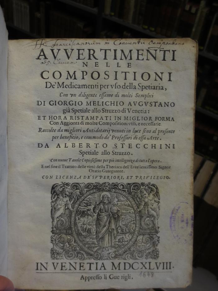 Kp 403 : Avvertimenti nelle compositioni de' medicamenti per uso della Spetiaria (1648)