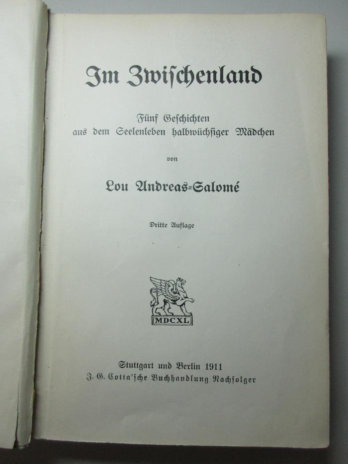 14 L 514&lt;3&gt; : Im Zwischenland : fünf Geschichten aus dem Seelenleben halbwuechsiger Mädchen (1911)