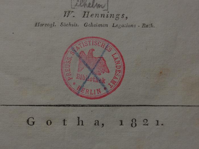 Ok 267 1: Deutscher Ehren-Tempel (1821);- (Preußisches Statistisches Landesamt. Bibliothek), Stempel: Name, Ortsangabe, Abbildung; 'Preuss. Statistisches Landesamt Berlin Bibliothek'. 