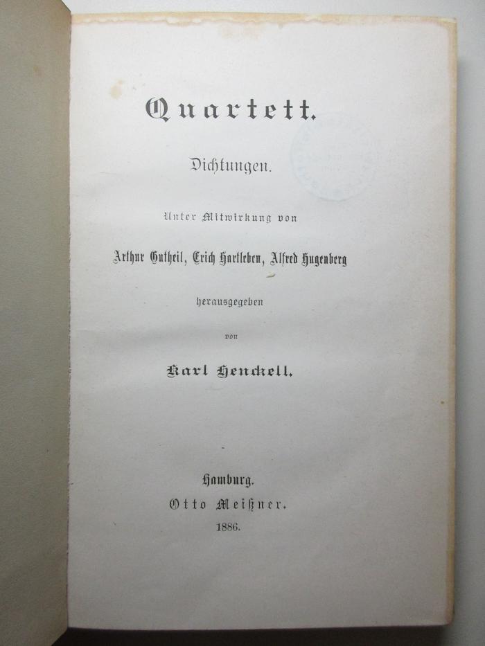 14 L 807 : Quartett : Dichtungen (1886)