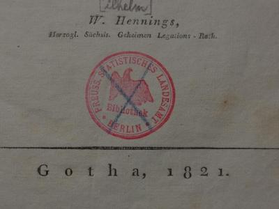 Ok 267 1: Deutscher Ehren-Tempel (1821);- (Preußisches Statistisches Landesamt. Bibliothek), Stempel: Name, Ortsangabe, Abbildung; 'Preuss. Statistisches Landesamt Berlin Bibliothek'. 