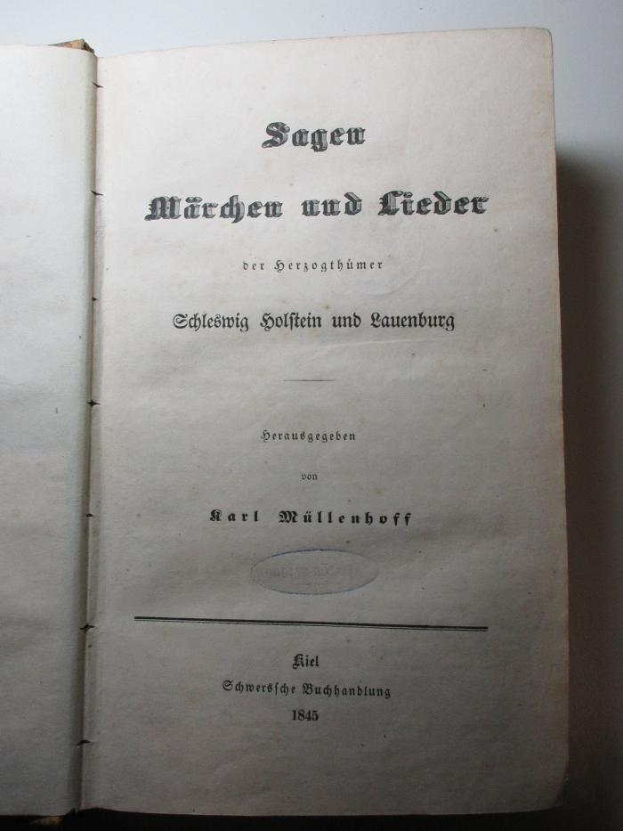 14 L 925 : Sagen, Märchen und Lieder der Herzogthümer Schleswig Holstein und Lauenburg (1845)