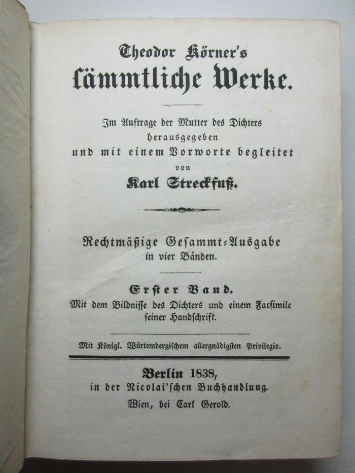14 L 82-1 : Leyer und Schwert. Vermischte Gedichte : Nachtrag Ungedrucktes. Jugendscherze (1838)