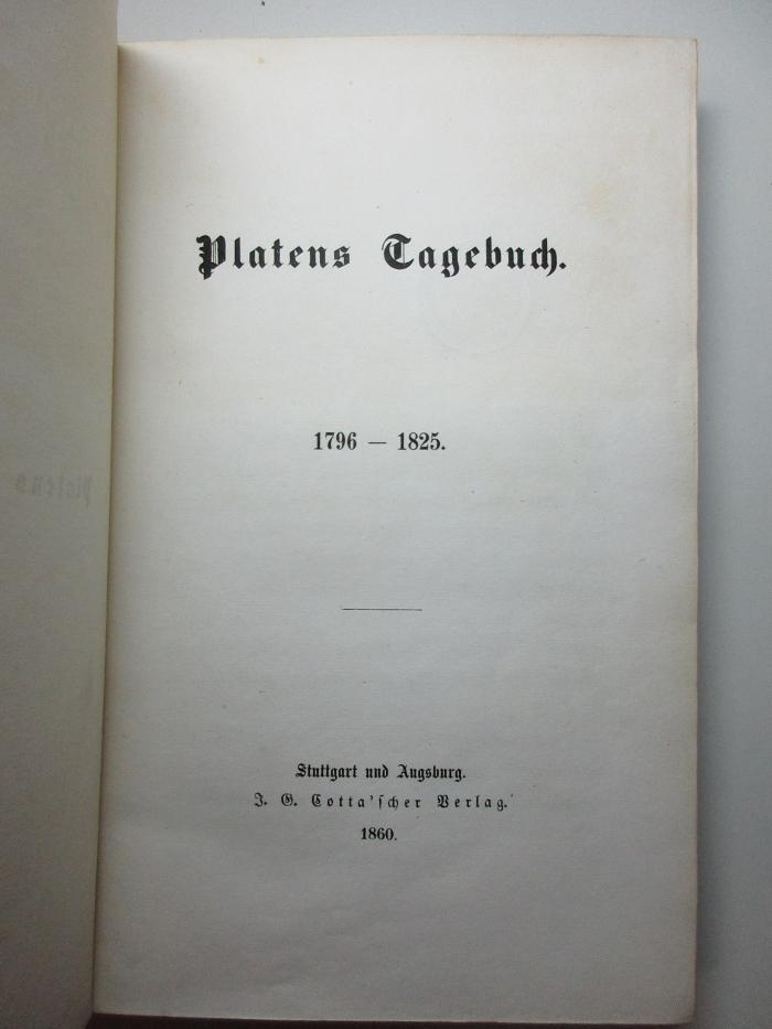 14 L 888 : Platens Tagebuch : 1796 - 1825 (1860)