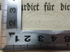 - (Spatzier, August), Prägung: Name, Ortsangabe; 'August Spatzier
Berlin'. 