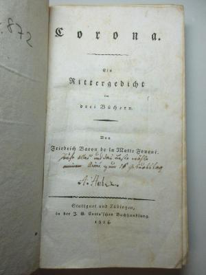 14 L 872 : Corona : Ein Rittergedicht in drei Büchern (1814)