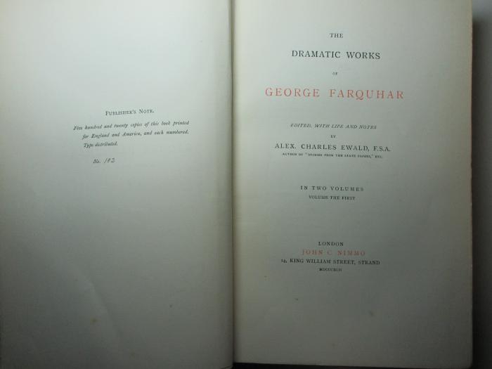 14 M 356-1 : The dramatic works of George Farquhar : in two volumes (1892)