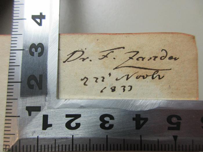 14 L 844-1/2 : Gedichte (1780);- (Zander, F.), Von Hand: Berufsangabe/Titel/Branche, Autogramm, Datum; 'Dr. F. Zander
22' Nov[?]
1833'. 