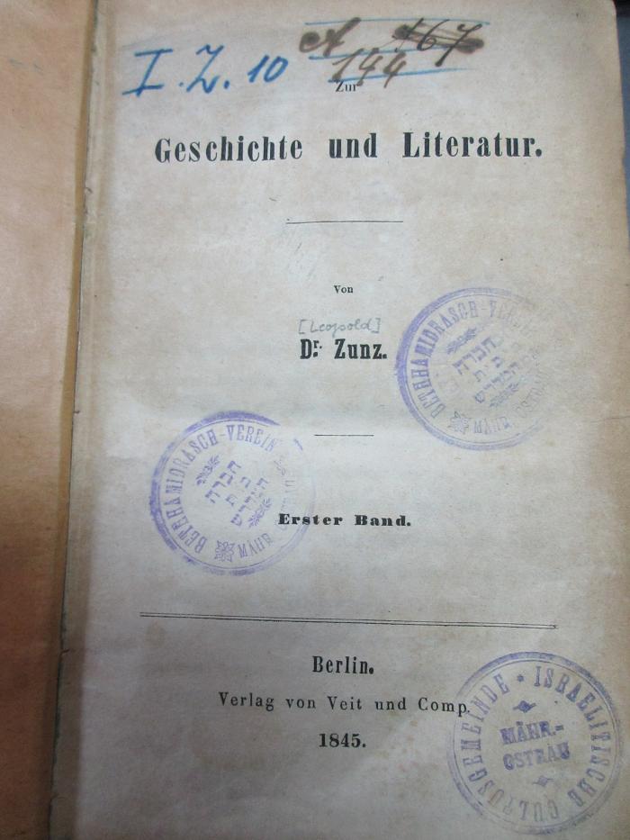 14 P 119-1 : Zur Geschichte und Literatur (1845)