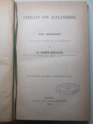 15 B 169 : Cyrillus von Alexandrien : eine Biographie (1881)