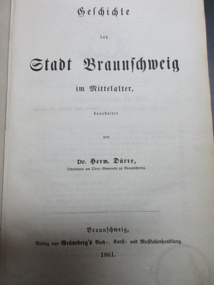 15 F 450 : Geschichte der Stadt Braunschweig im Mittelalter (1861)