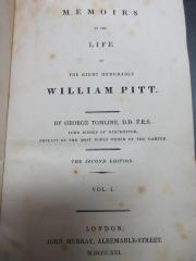 15 F 213&lt;2&gt;-1 : Memoirs of the life of the Right Honorable William Pitt (1821)